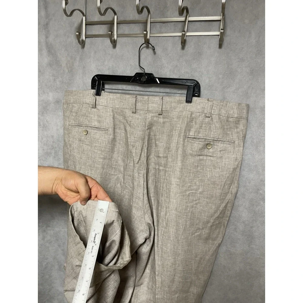 Oak Hill Pants Men 50x33 DXL Linen Rayon Adjustable Waist Hopsack Pleated Cuffs